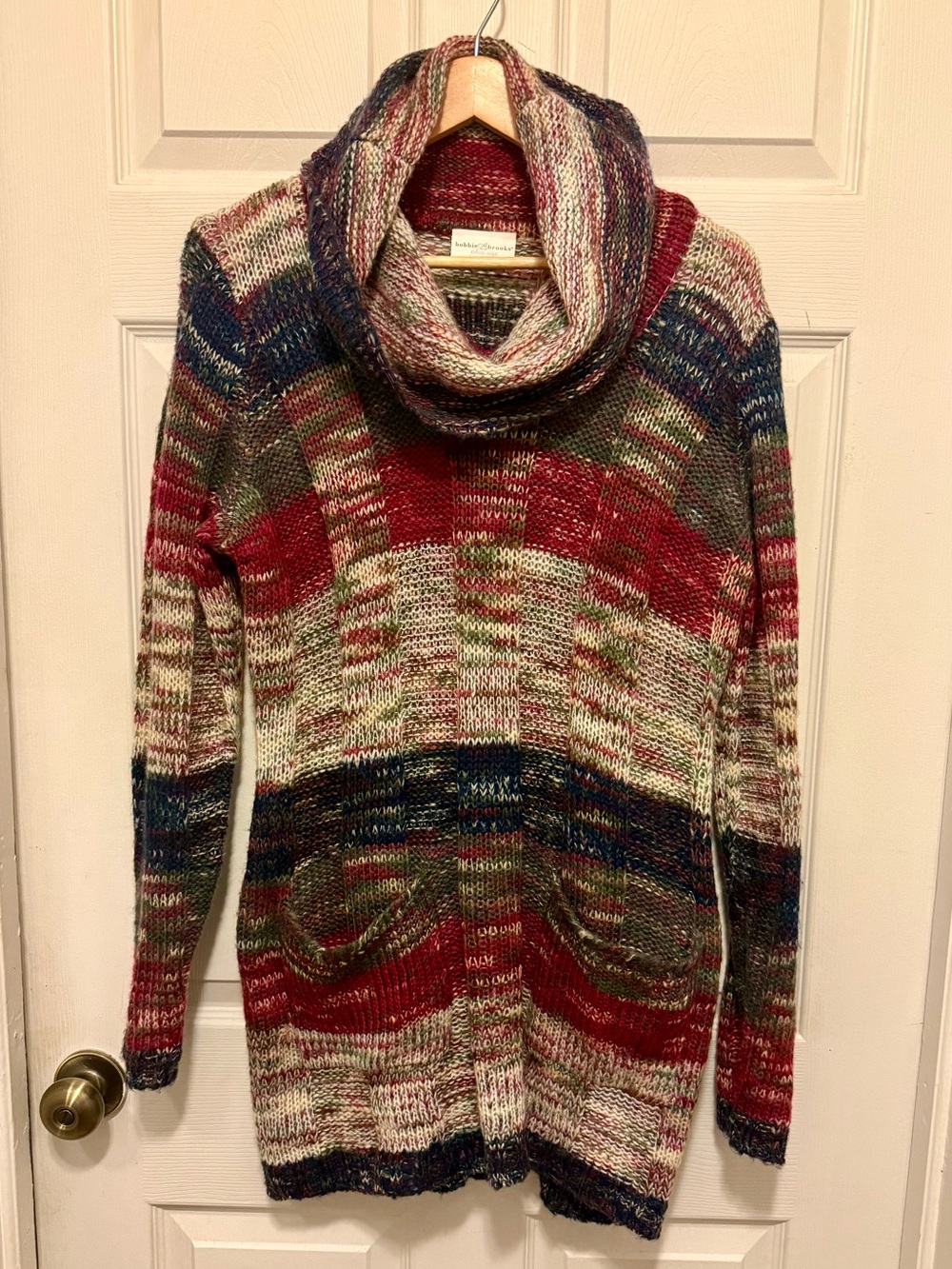 Bobbie Brooks Red Multi-Striped Cowl Neck Cardigan